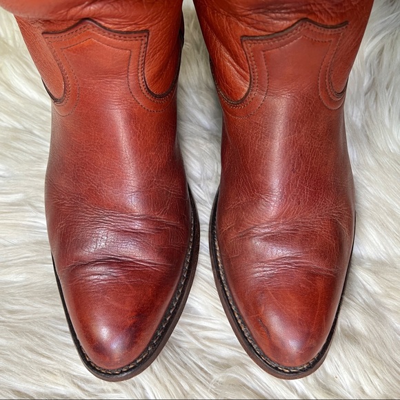 Vintage FRYE Cognac Leather Pull On Heeled Cowboy Boots 3811 - Picture 5 of 8